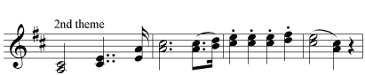 fig. 4:  SECOND STAGE: diatonic, stable second theme, bars 73-76.
